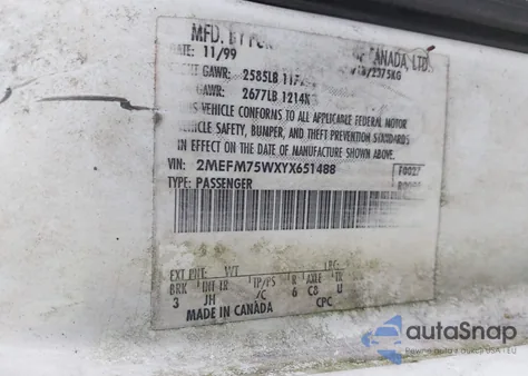 2000 Mercury Grand Marquis Ls из США, поврежденный, VIN 2MEFM75WXYX651488